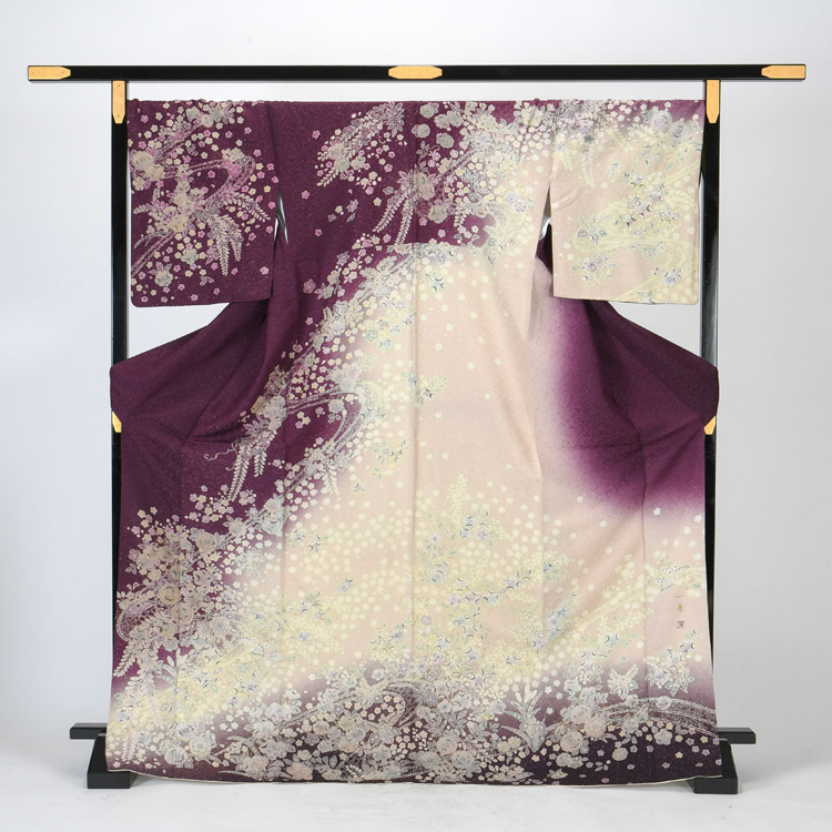 訪問着 紫地に辻ヶ花と藤と桜 京都 着物 レンタル｜和凛
