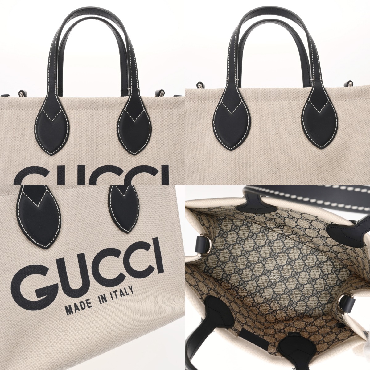 グッチ GUCCIプリント スモールトートバッグ 2WAY ベージュ/ネイビー