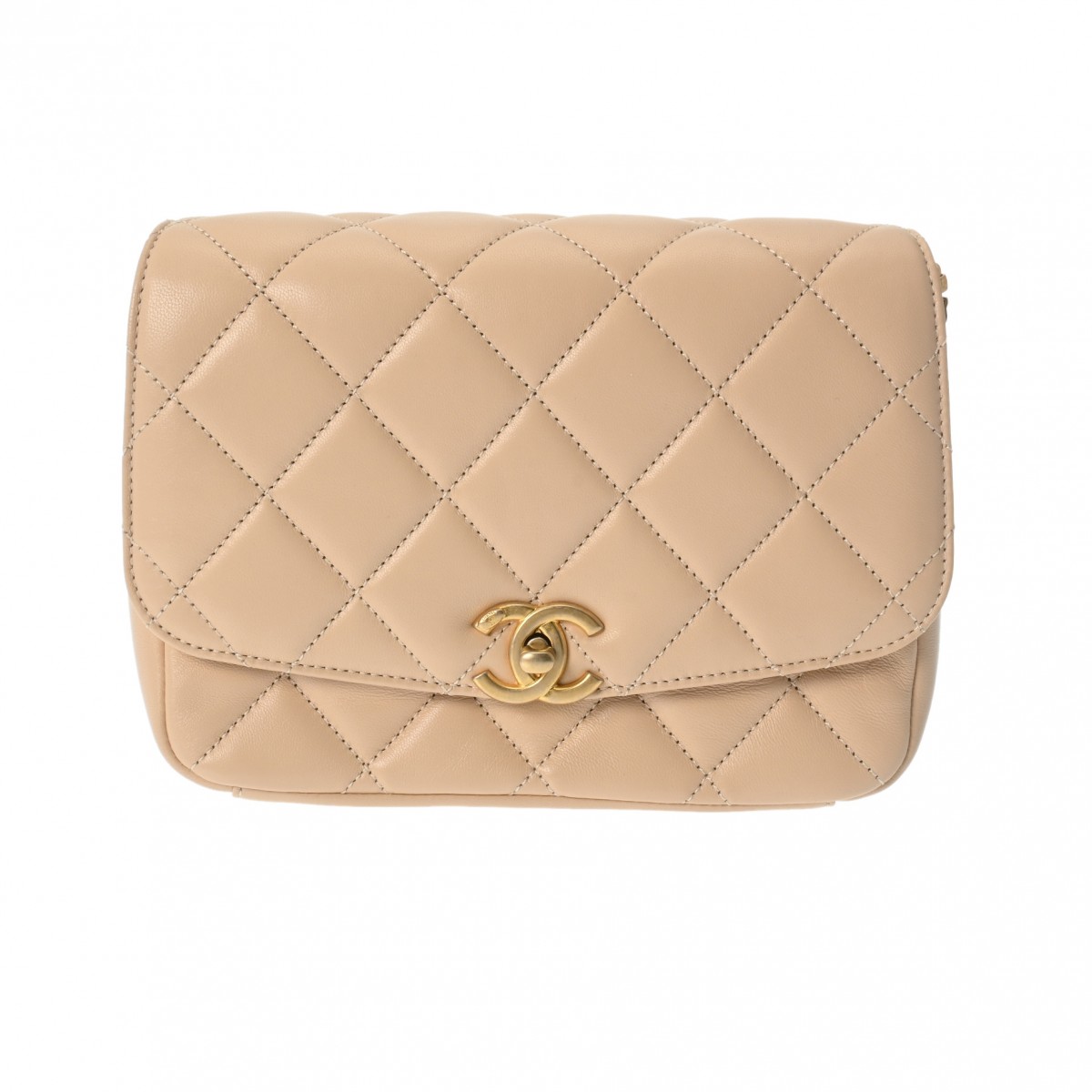 シャネル マトラッセ チェーンショルダー 20cm ベージュ ラムスキン