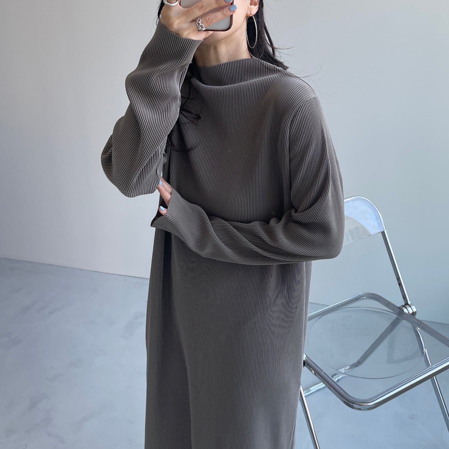 daily daily super stretch pleats one piece / ash gray [FREE or