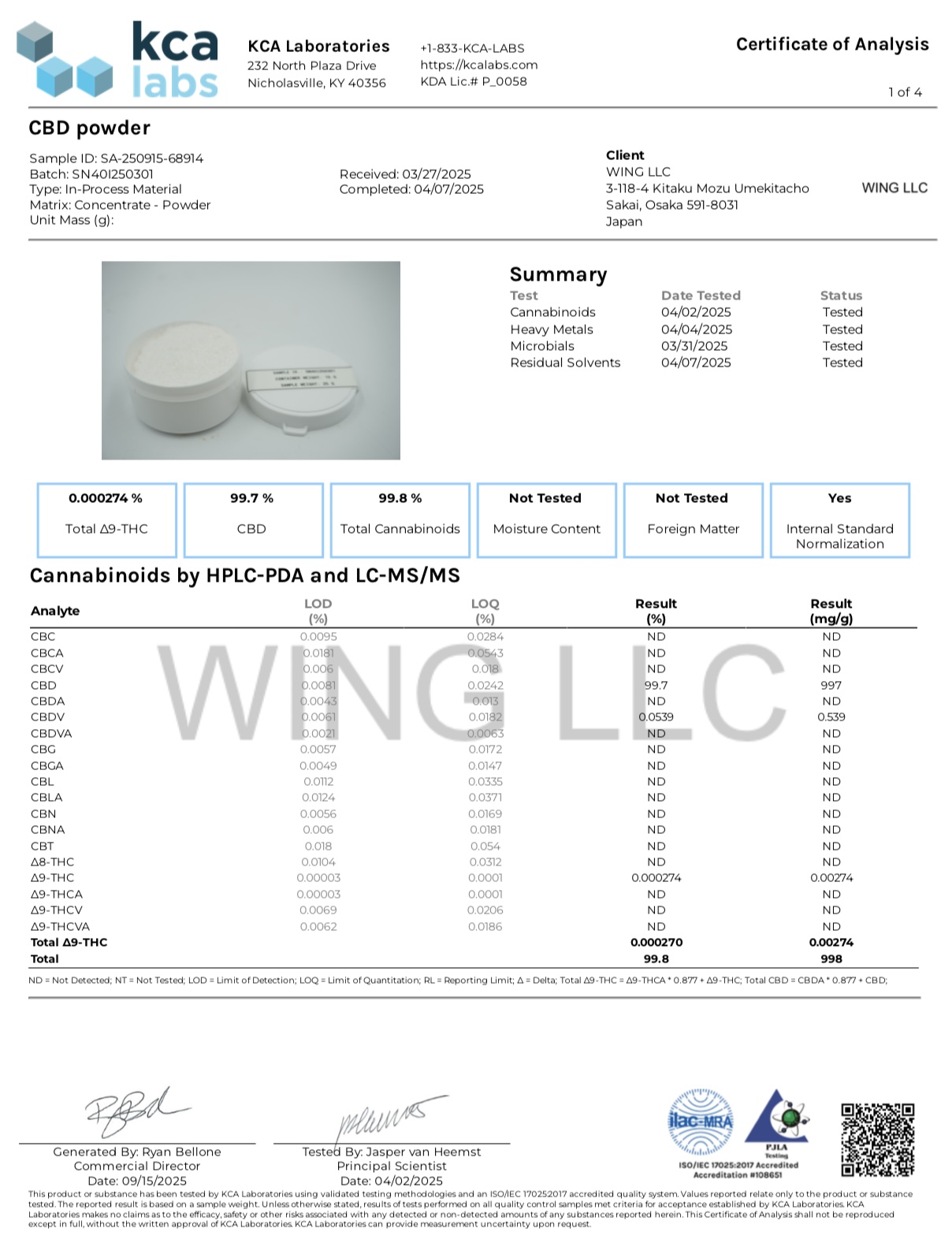 CBDアイソレート原料 ｜リキッド・オイル・エディブル加工