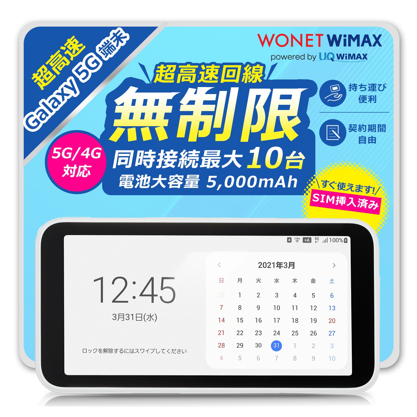 5G Wimax 端末専用SIM＋中古端末セット Galaxy 5G Mobile Wi-Fi SCR01