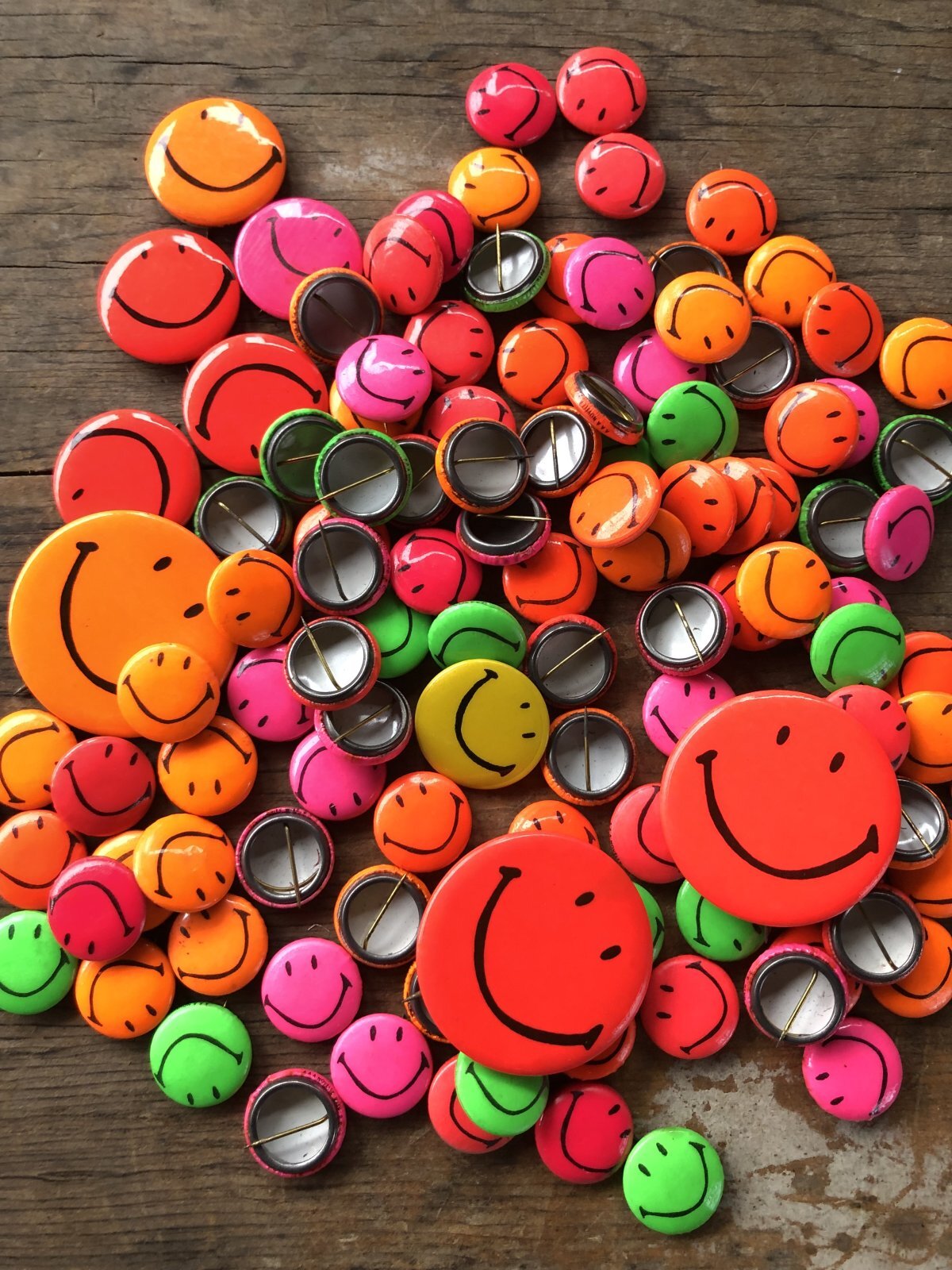 60s Vintage Original Happy Smiley Smile Face Button Pins Pinback