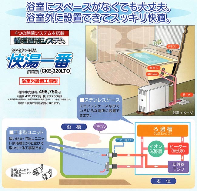 快湯一番(CKE-320LTO)浴室外設置工事型|コロナ工業24時間風呂