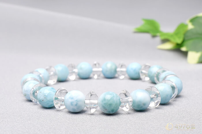 ラリマー ブレスレット 水晶ボタン交互 ｜ 天然石通販の4976堂
