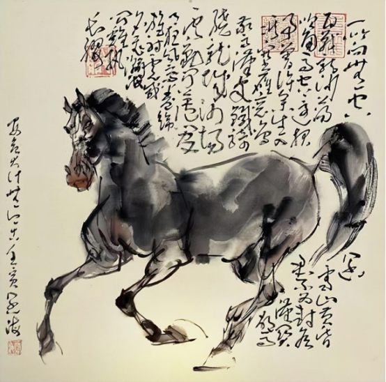 新汉画创始人著名画家王阔海水墨画《百马图》 | 中国题字网