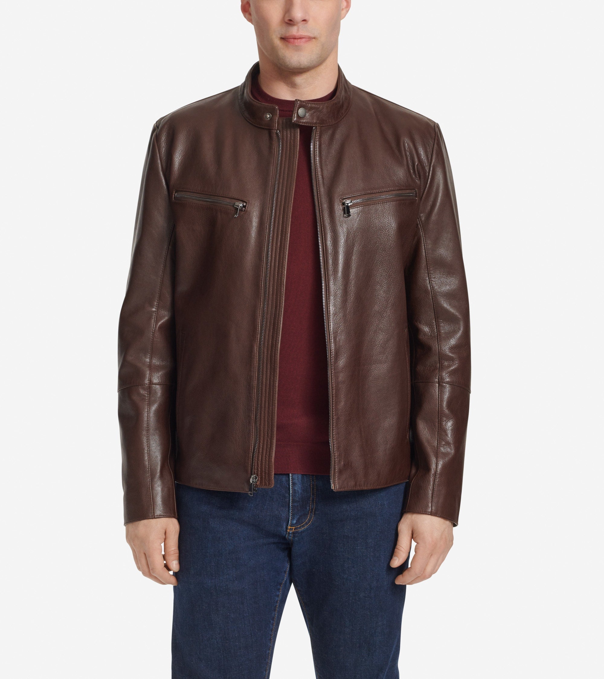 Men's Classic Zip-Front Moto Jacket in Brown | Cole Haan