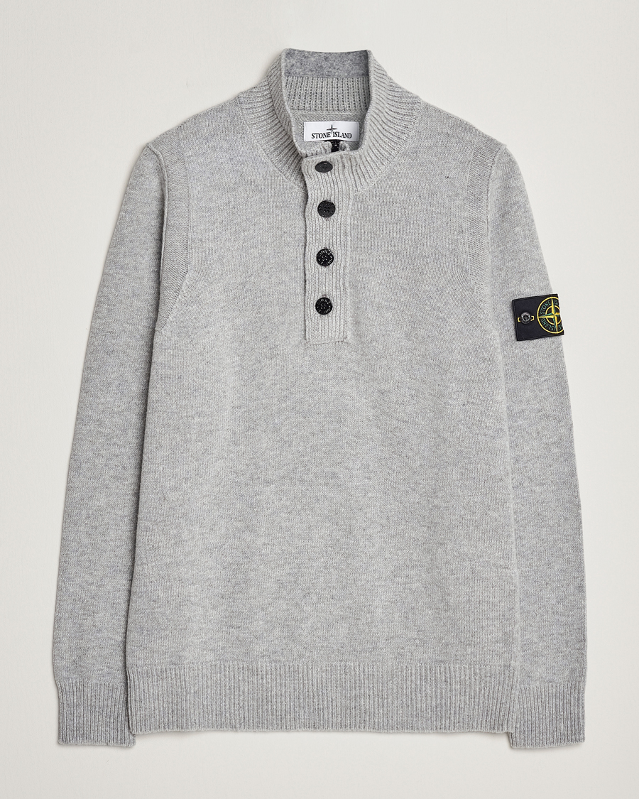 Stone Island Knitted Lambwool Half Button Zip Melange Grey at