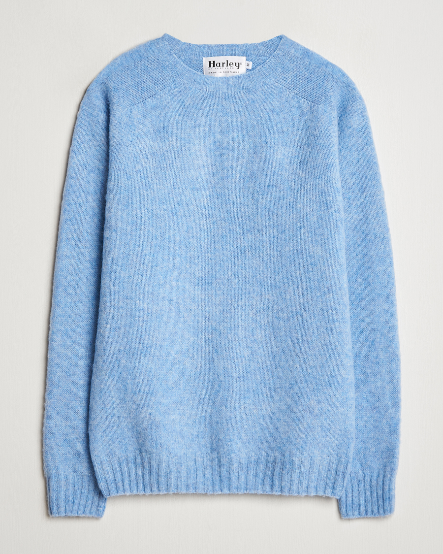 Harley Of Scotland Brushed Supersoft Lambswool Crewneck Ice Sea at