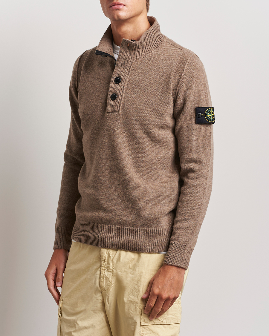 Stone Island Knitted Lambswool Half Button Zip Walnut at