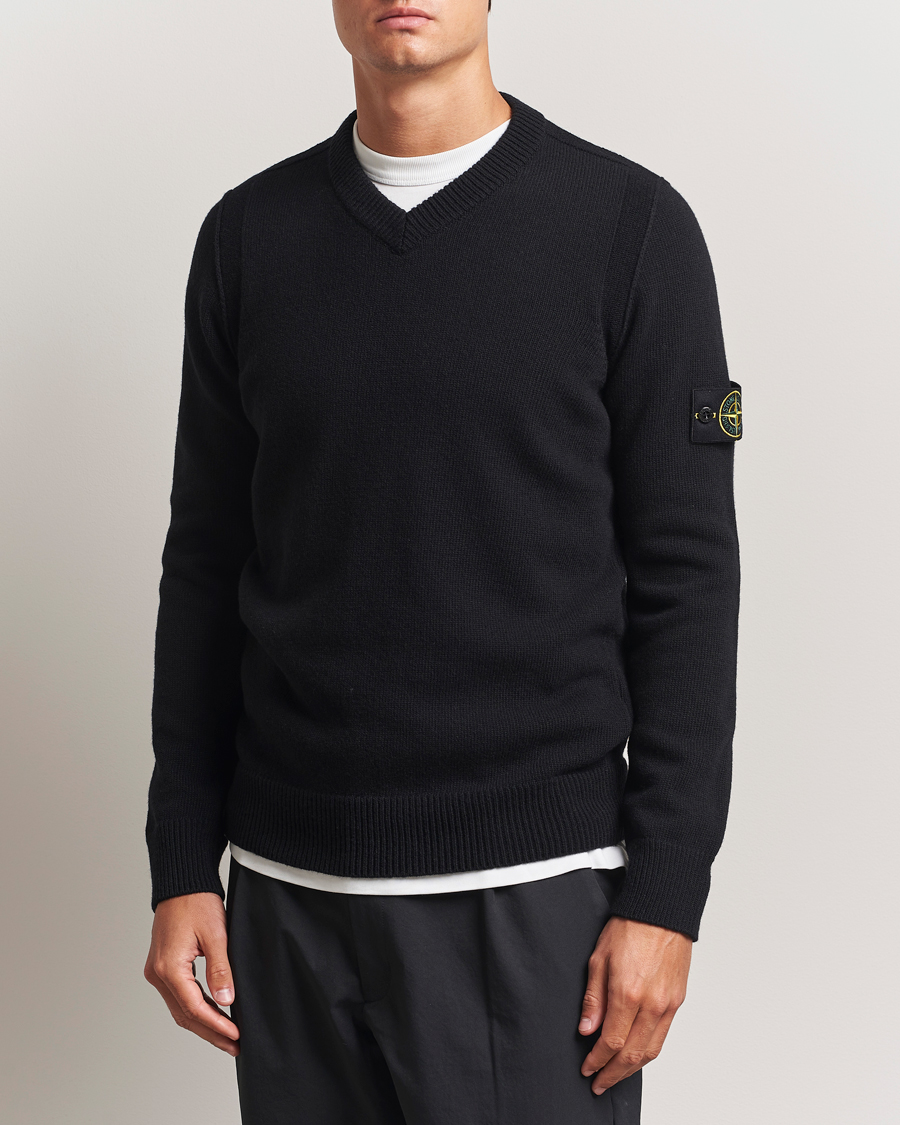 Stone Island Knitted Lambswool V-Neck Black at CareOfCarl.com