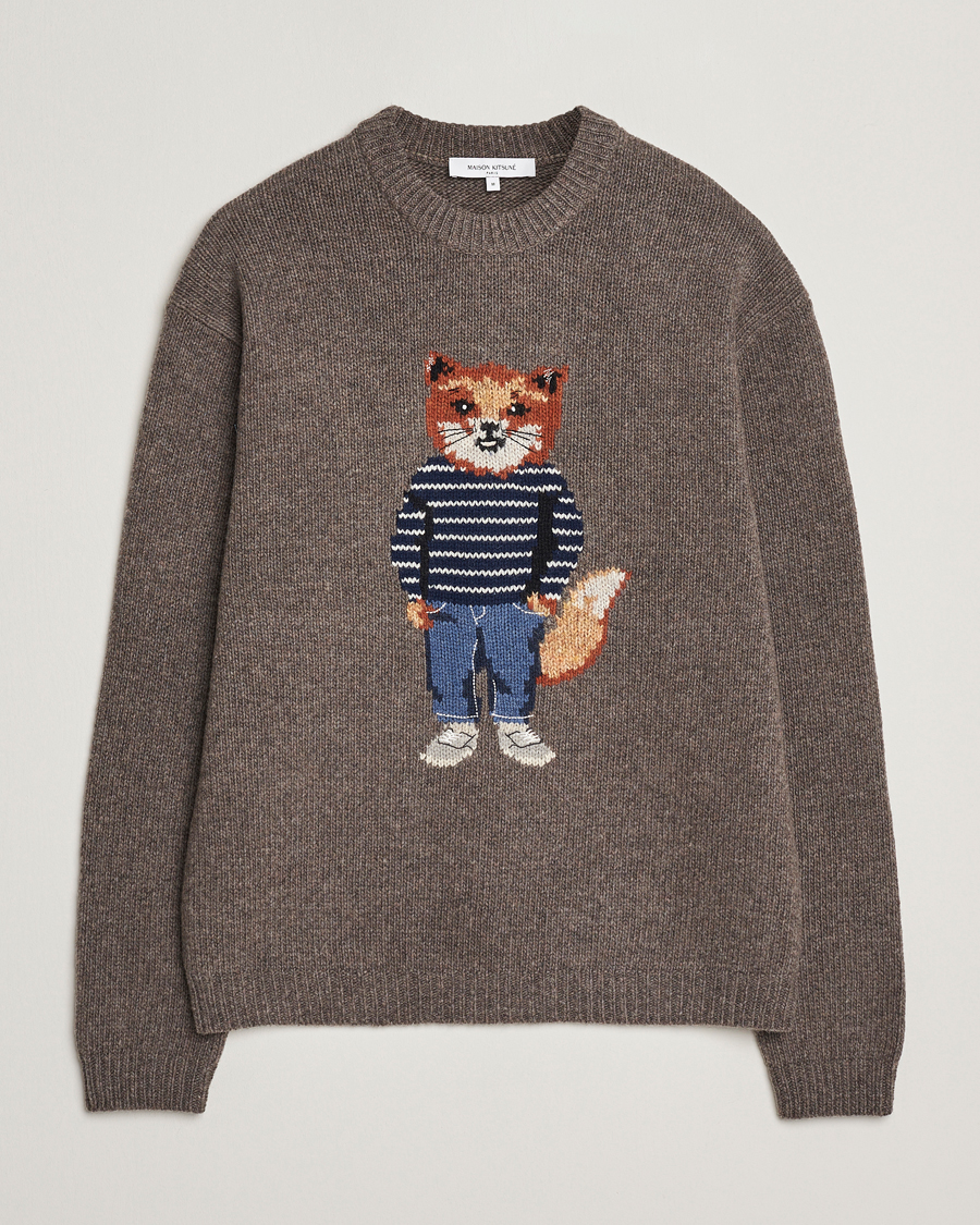 Maison Kitsuné Dressed Fox Wool Knitted Sweater Dark Grey Melange