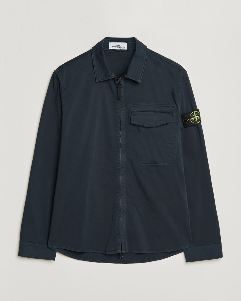 Stone Island Garment Dyed Organic Cotton Zip Overshirt Navy at
