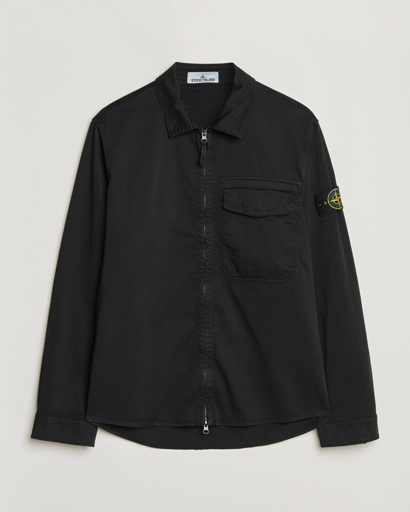Stone Island Cotton Stretch Zip Overshirt Black at CareOfCarl.com