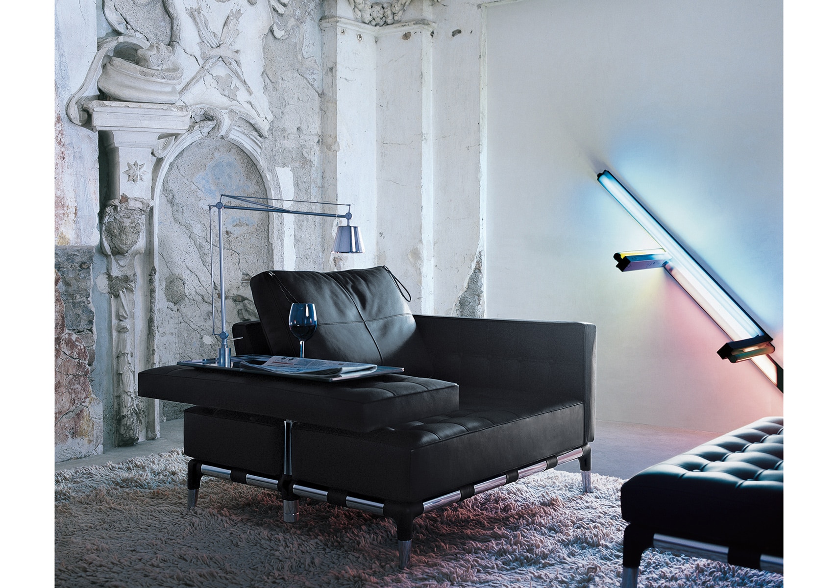 Cassina（カッシーナ）241-21 PRIVE 1人掛ロングシート 黒革（13X606