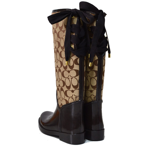 COACH】コーチ シグネチャー レインブーツ 長靴 チェスナッツ 23.5cm