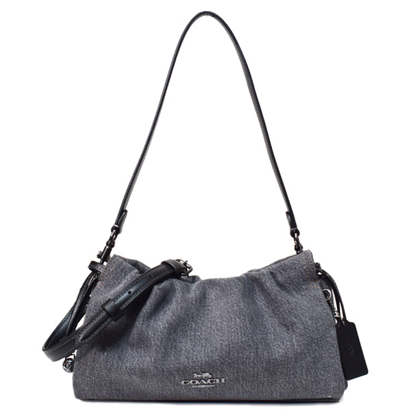 COACH】コーチ バッグ デニム 巾着 レザー フェイ ロゴ 3WAY クロス