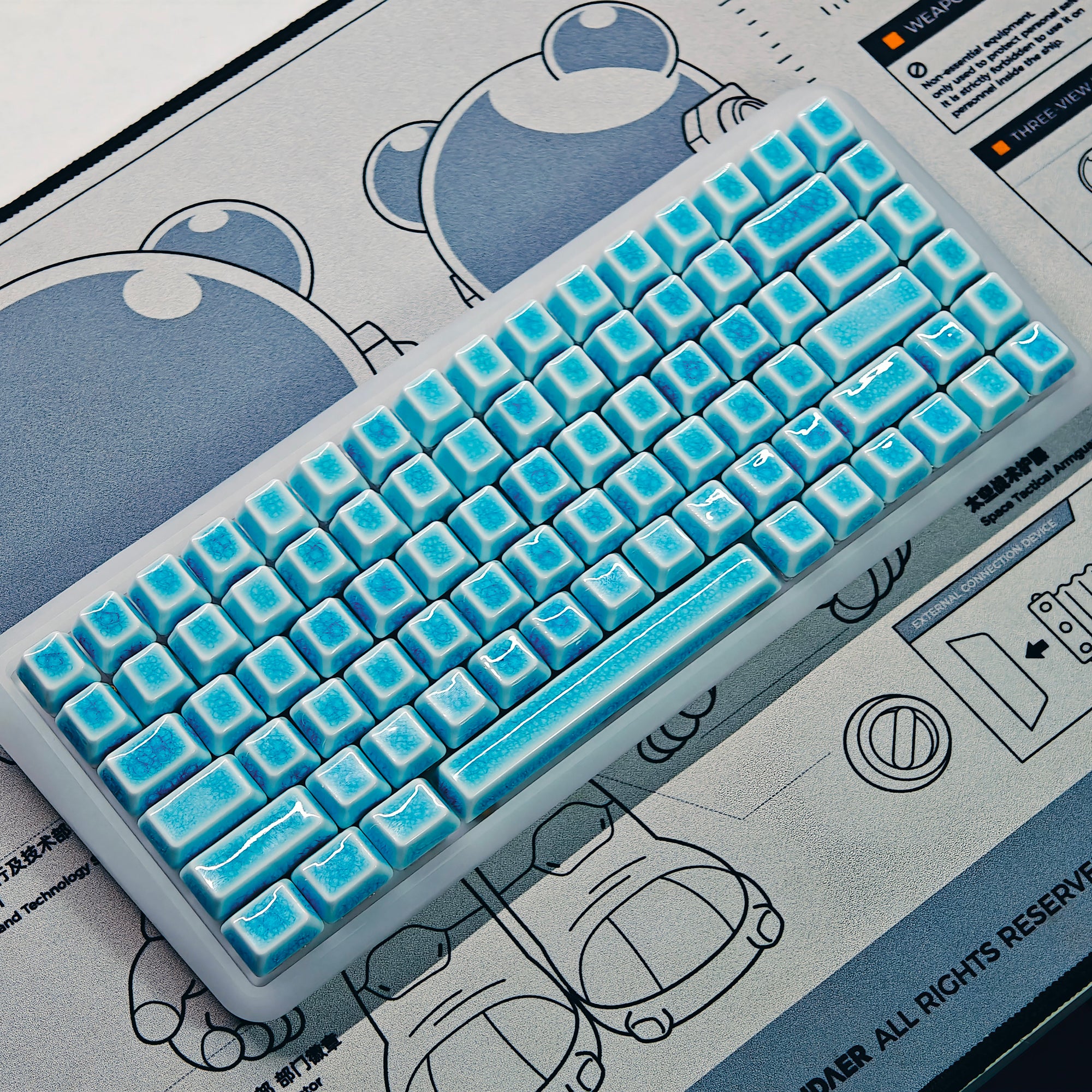 114 Keys Blue Crazed Ceramic Keycaps Set | Cerakey