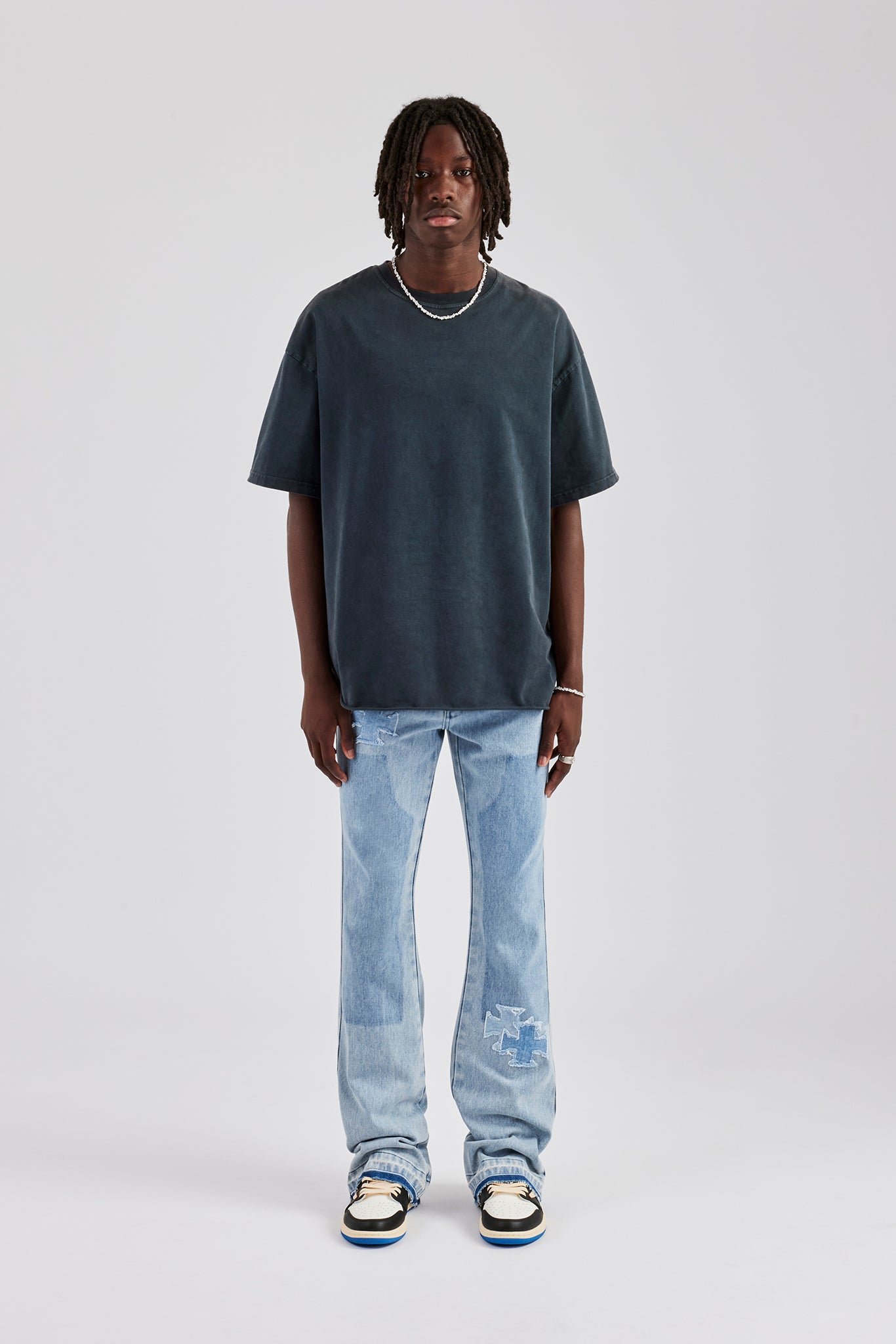 Motif Panelled Stacked Flare Jean - Ice Blue | Mens Denim | Shop