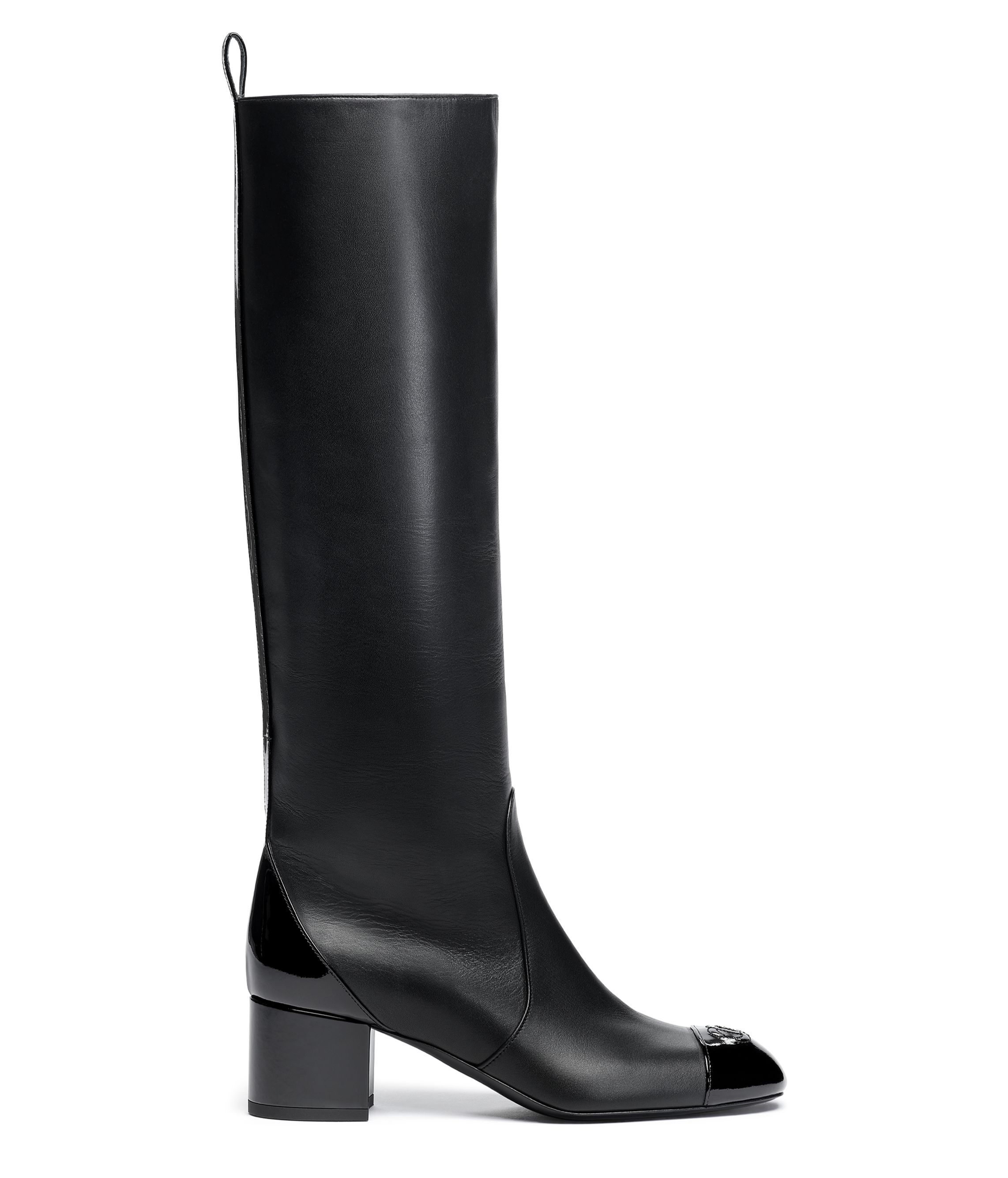 ロング ブーツ - カーフスキン & パテント カーフスキン、ブラック