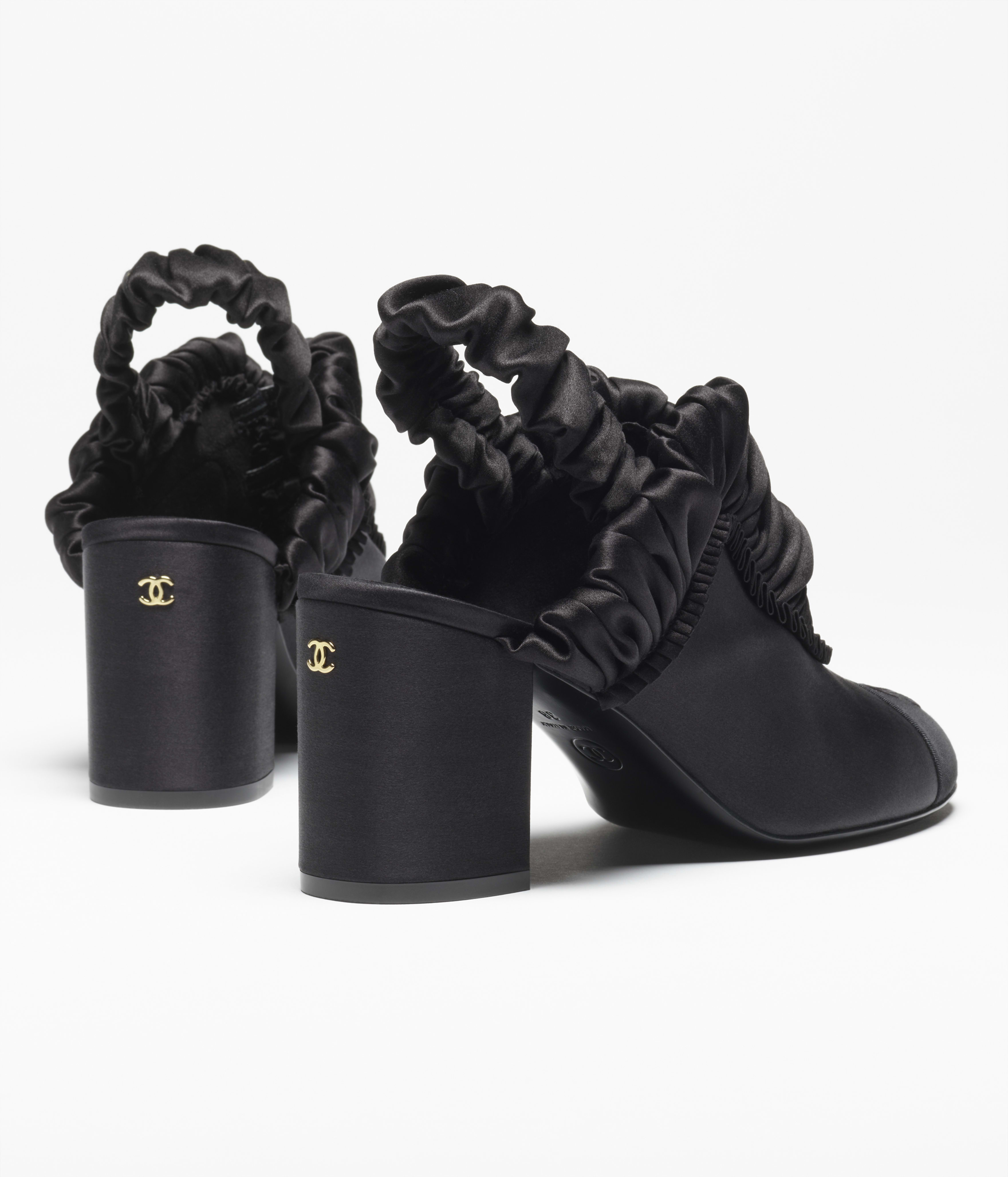 スリングバック シューズ - シルク サテン & グログラン、ブラック