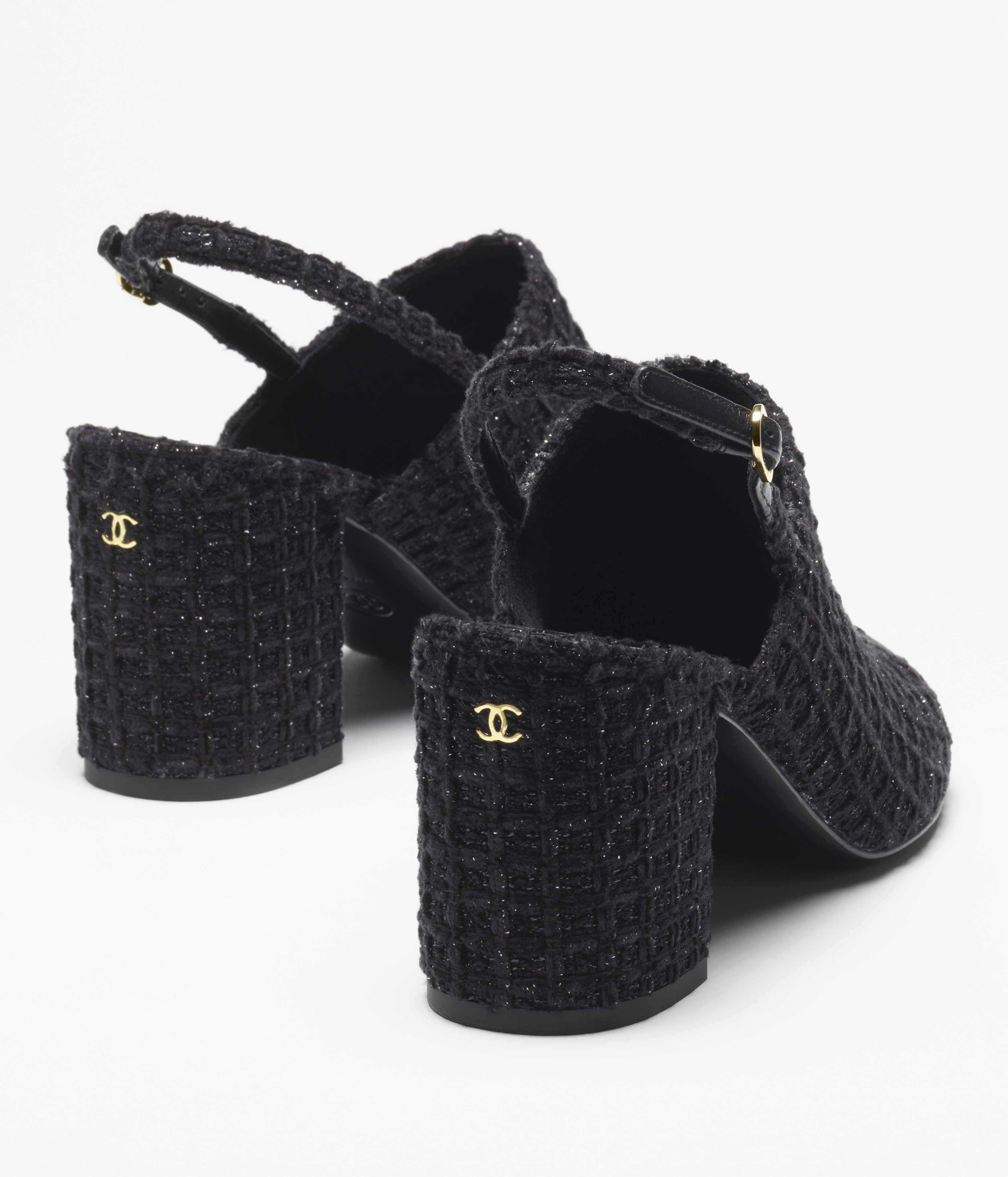 スリングバック シューズ - コットン ツイード & グログラン、ブラック