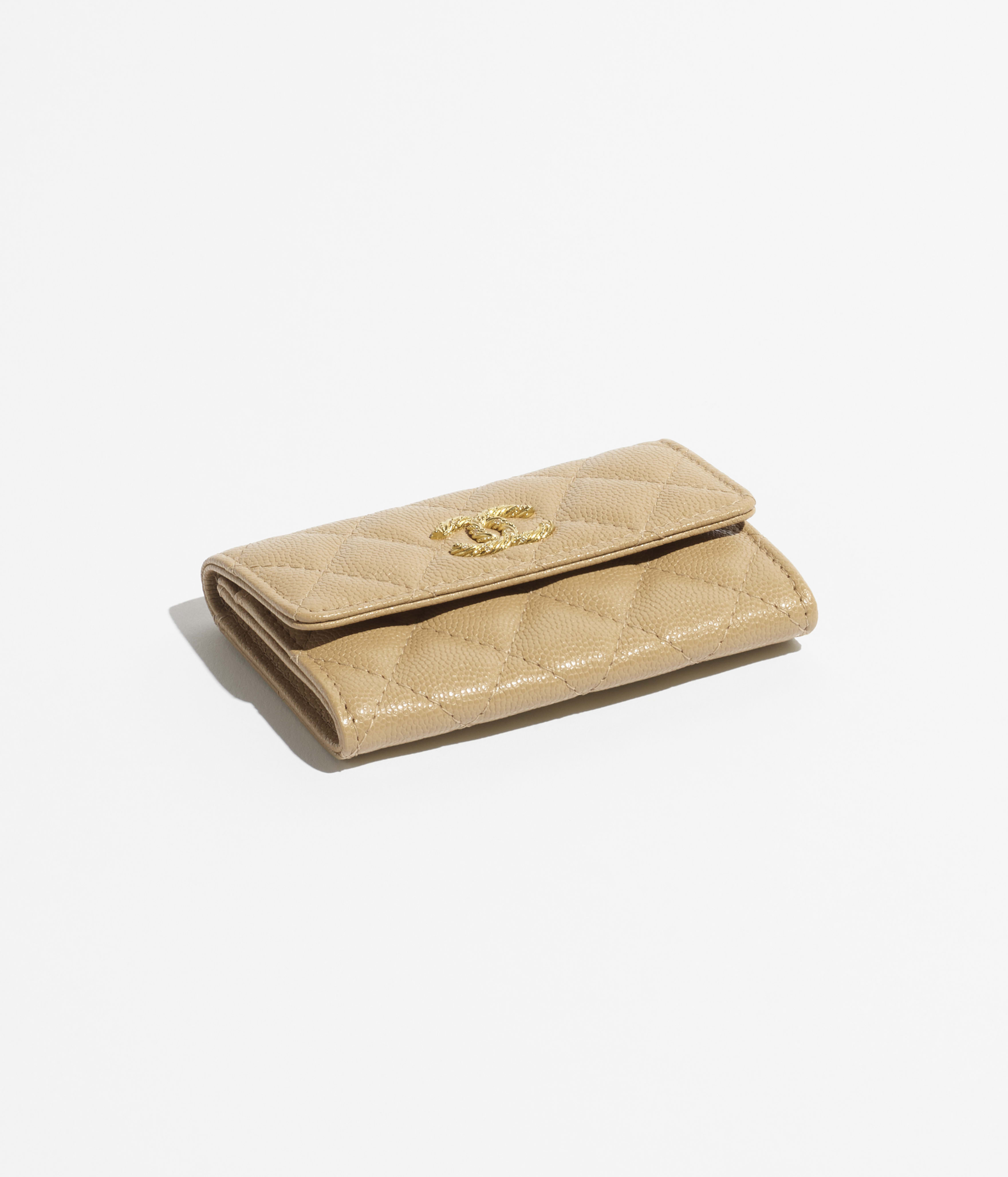 Card holder - Shiny grained calfskin, strass & gold-tone metal