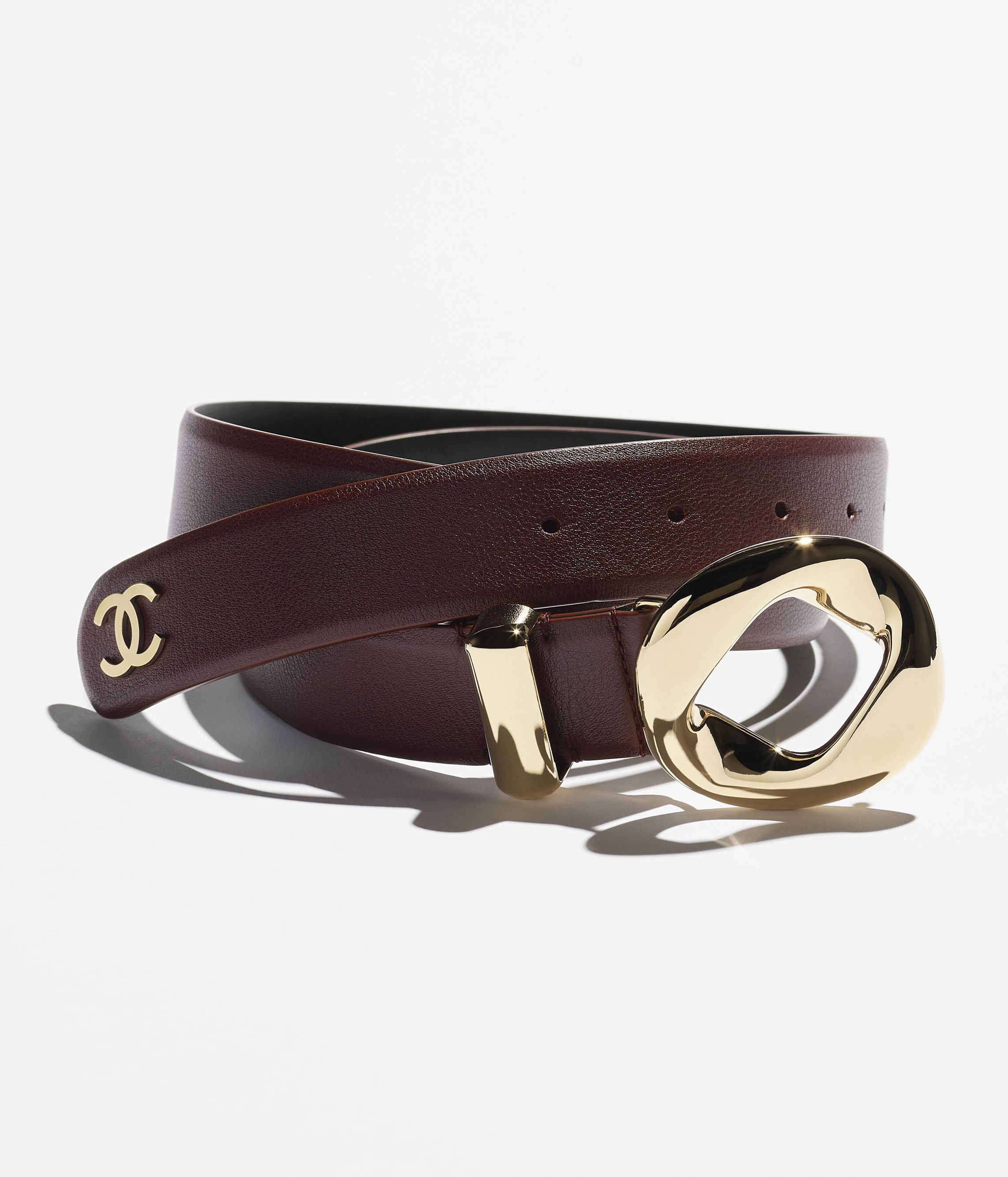 レザー ベルト - カーフスキン、ブラック & ライトゴールド