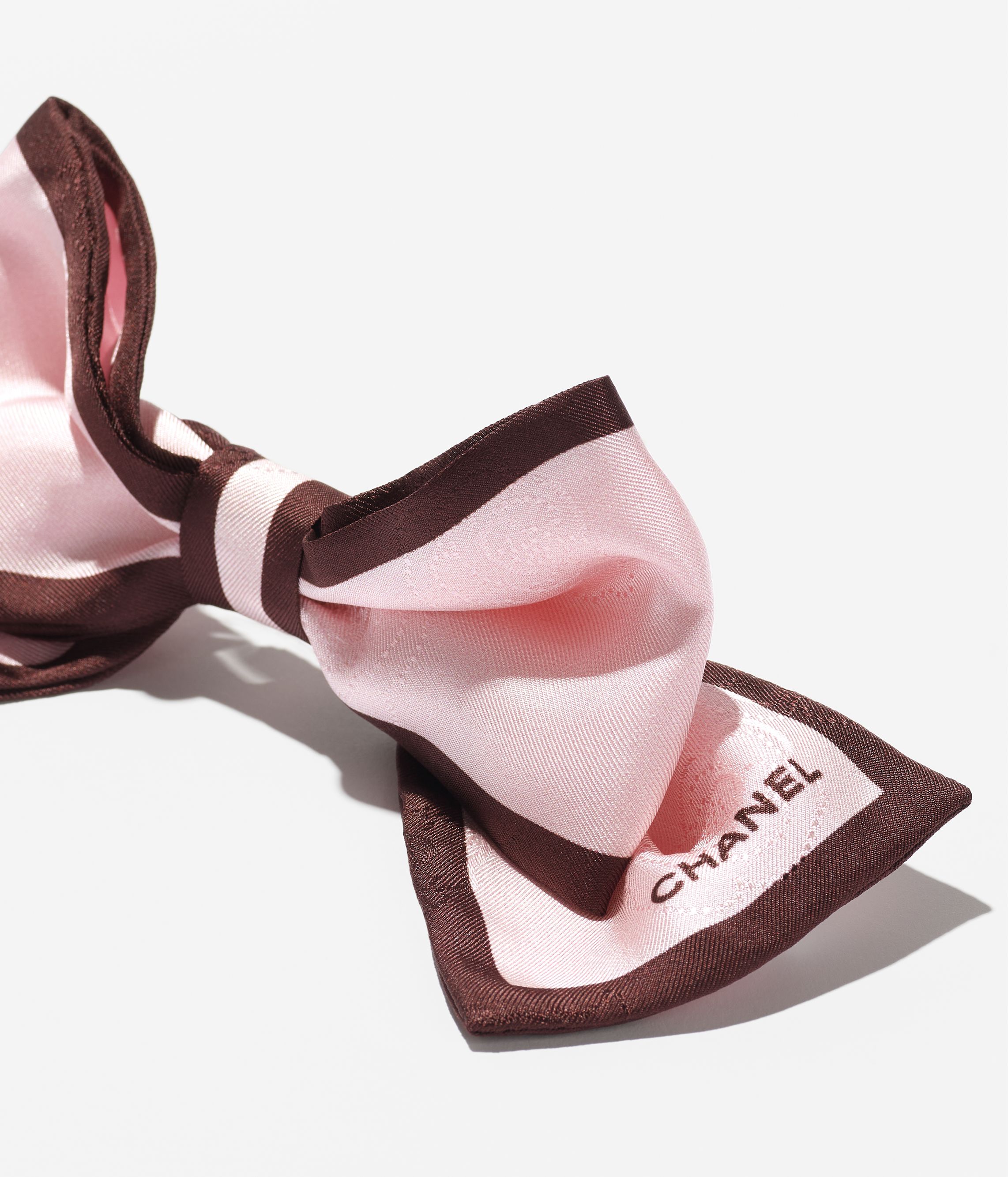 ボウ バレッタ - シルク ジャカード、ピンク & バーガンディー