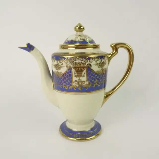 オールドノリタケ 白地にブルー 金彩が美しいポット マルキ印 アンティーク