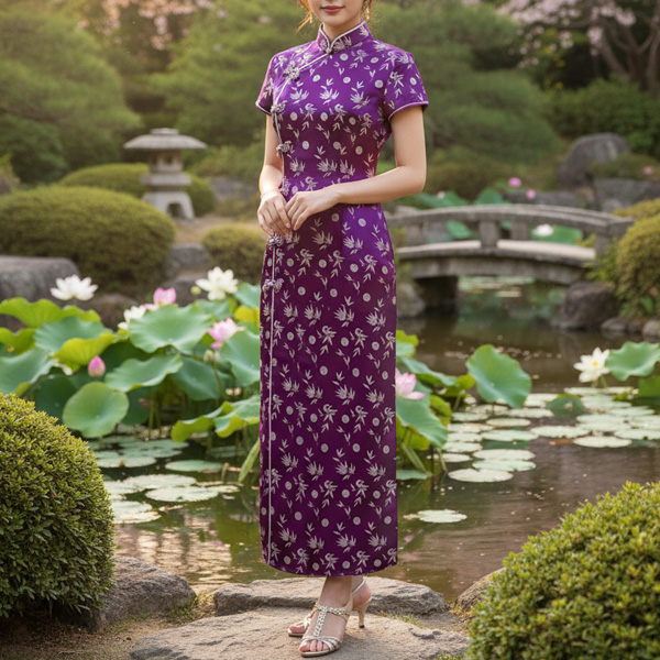 上海チャイナドレス 半袖 ロング丈 女性用 レディース デザイン