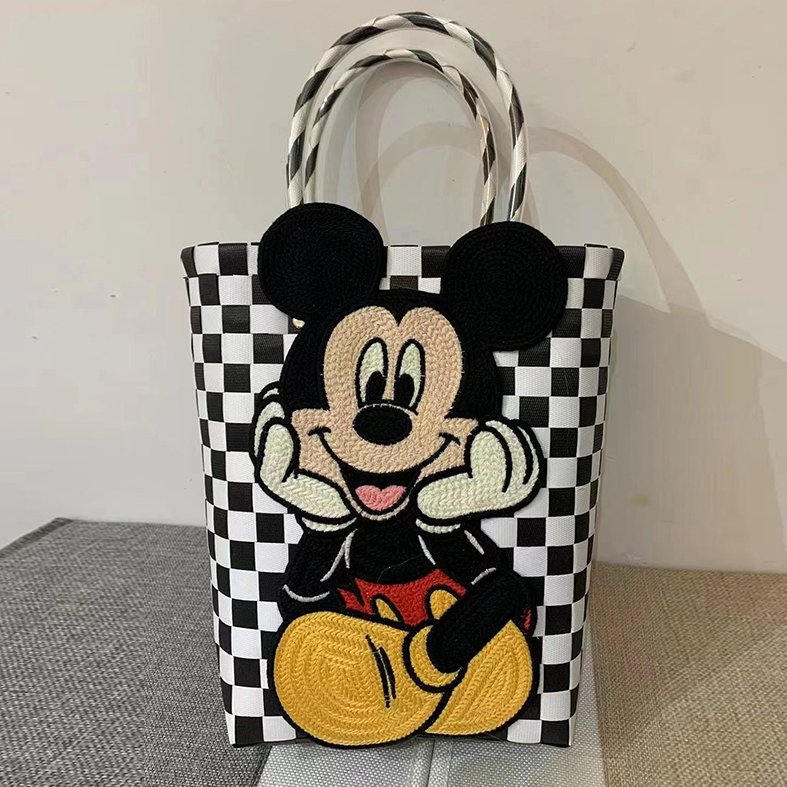 Mickey Mouse Damier Checkered Tote Bagbasket picnic shopping bag