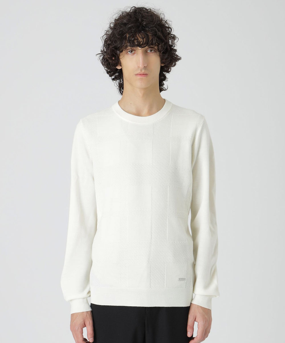 シャドーチェッククルーネックニット（ニットウェア）｜BLACK LABEL