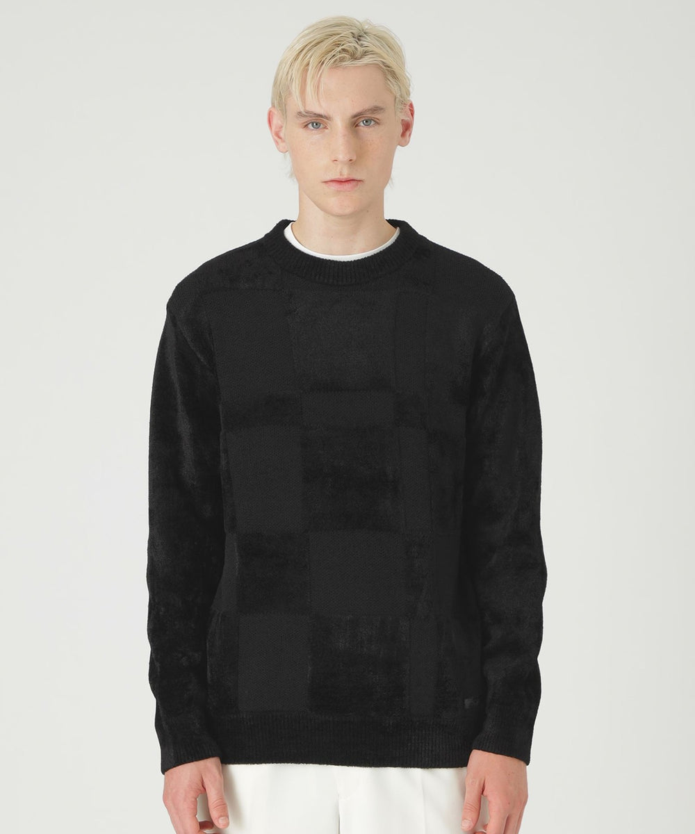 モールミックスシャドーチェックニット（ニットウェア）｜BLACK LABEL