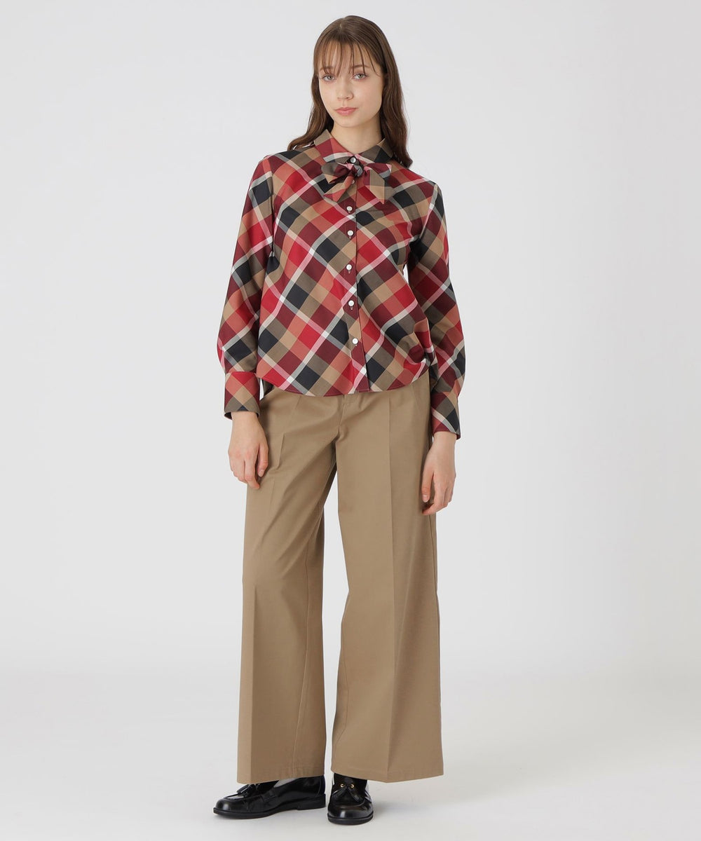 クレストブリッジチェックハーフスパンツイルリボンタイ付きシャツ