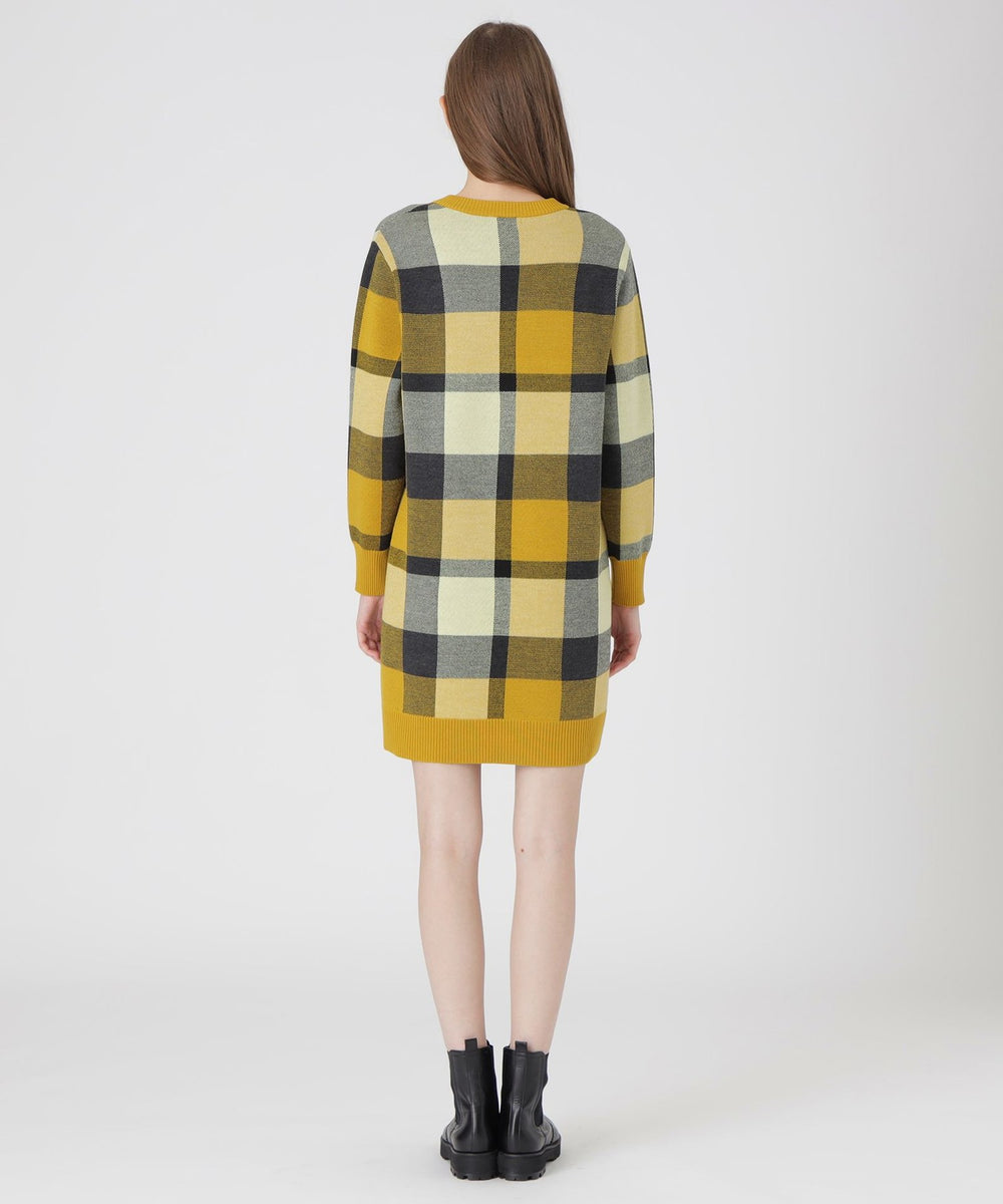 クレストブリッジチェックウーリージャカードドレス（ドレス）｜BLUE