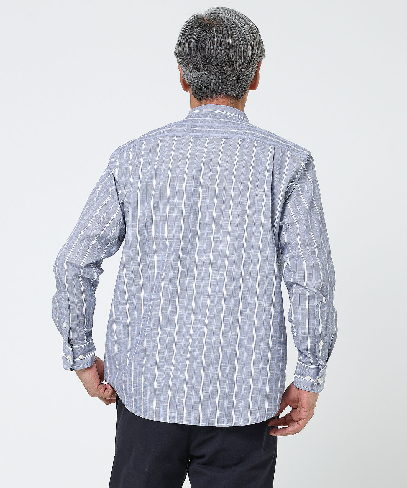 メンズ バンドカラー ストライプ シャツ通販 [1601-61108