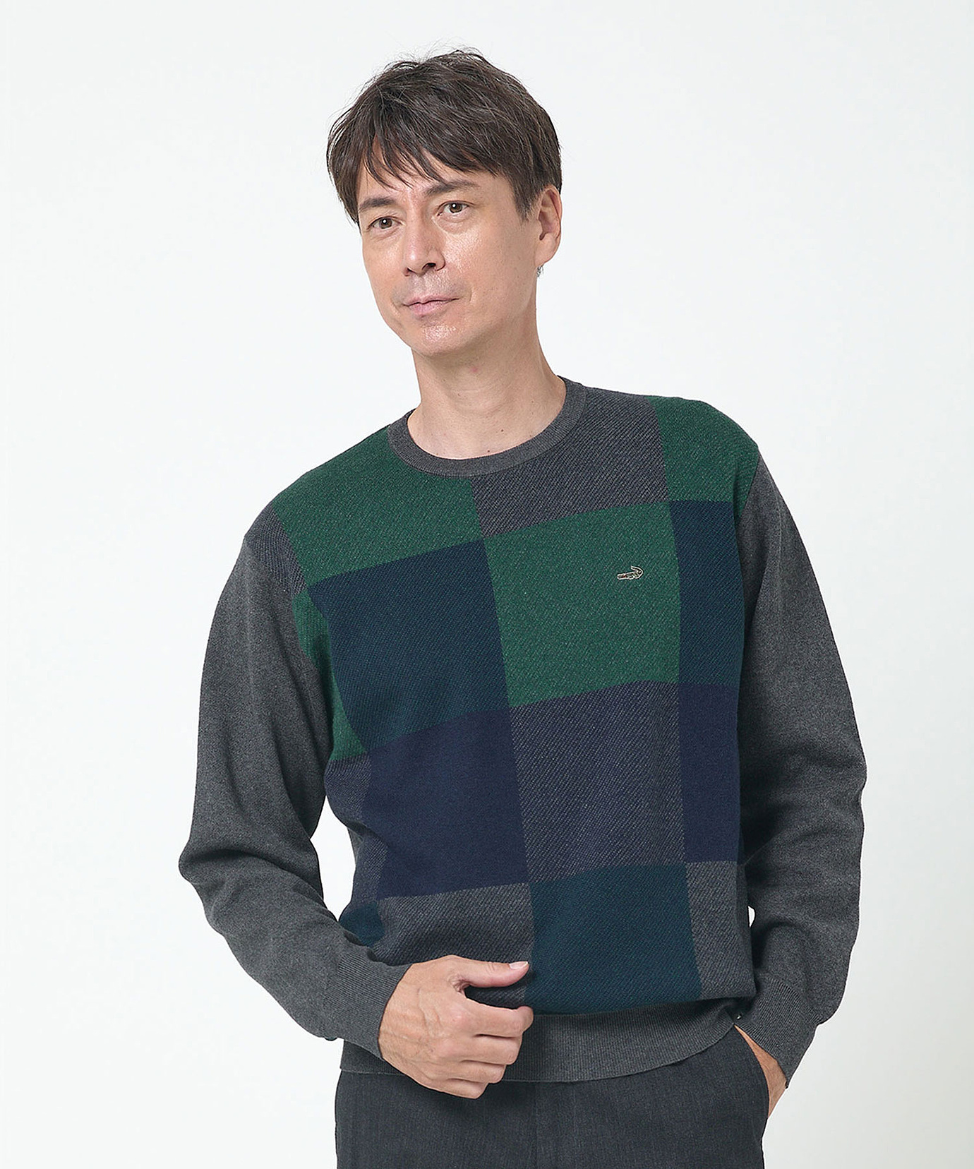 メンズ カシミヤブレンド ブロックチェック ニット【手洗いOK】通販