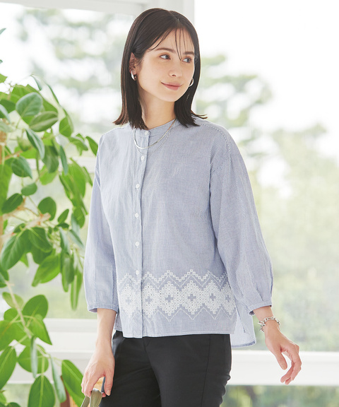 レディース コットン 裾刺繍 ブラウス通販 [0301-53106