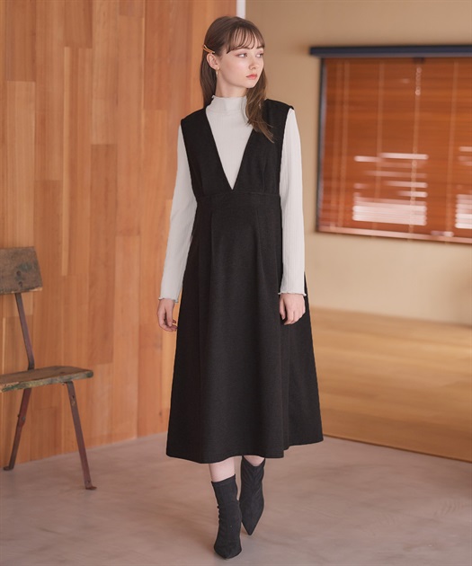 セットアイテム】Vネックワンピース×メロウフリルプチハイネック