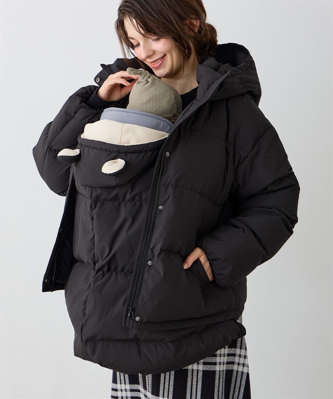 マットタフタダウンショートママコート＆ケープセット(マタニティ&授乳