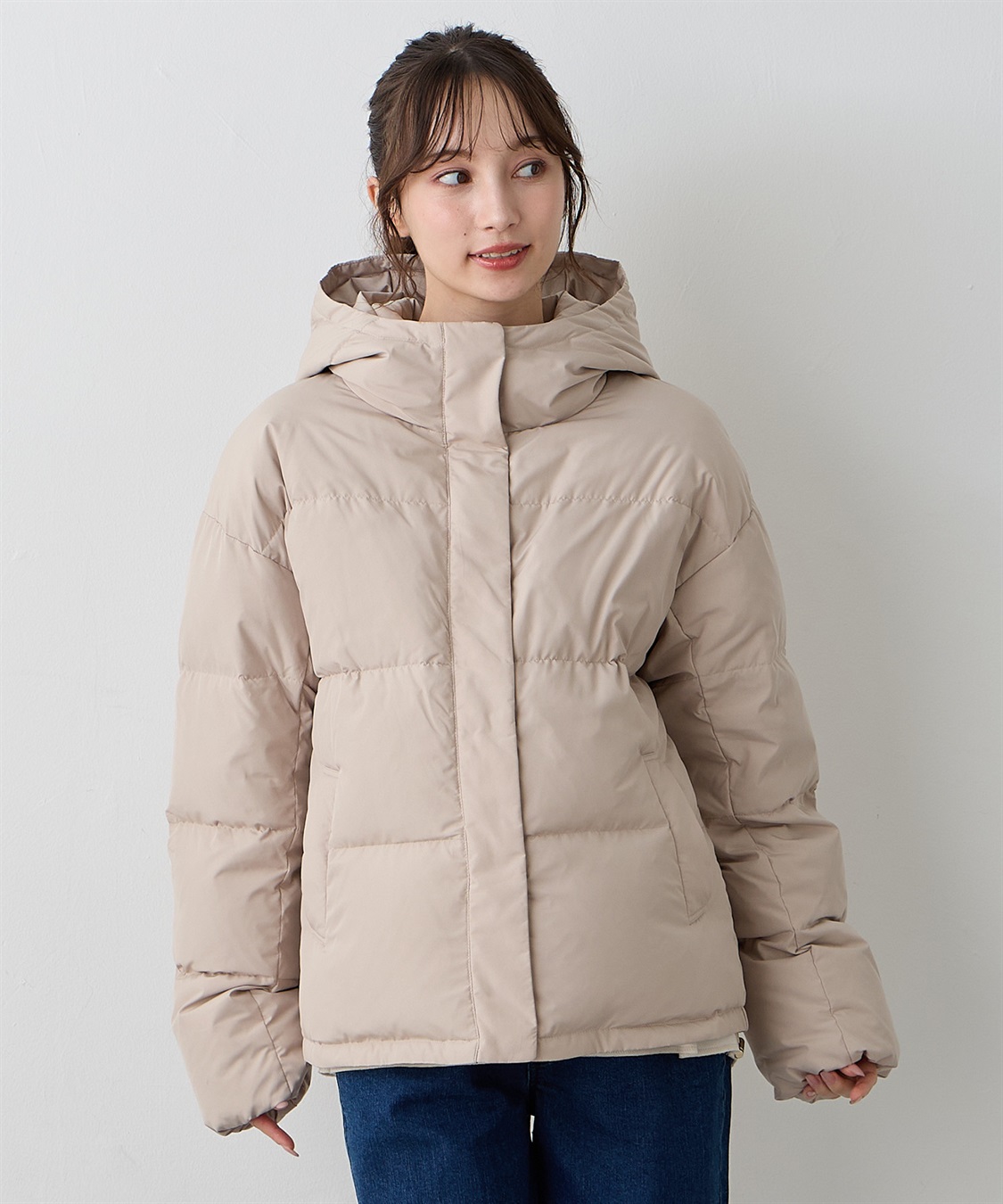 マットタフタダウンショートママコート＆ケープセット(マタニティ&授乳