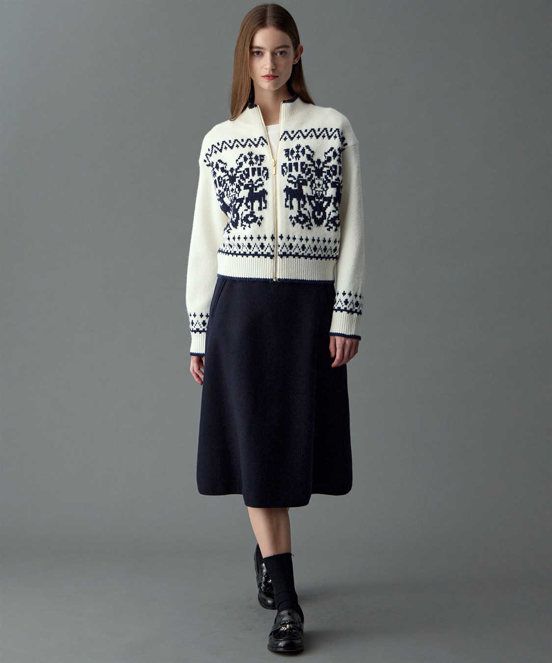 ジャカードジップアップニットカーディガン 49AV JUNKO SHIMADA