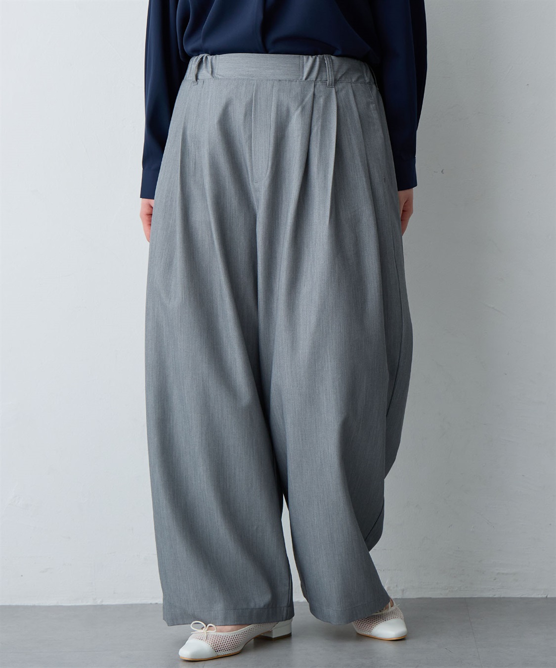 anyfee/大きいサイズ】ウエストゴム多タックワイドパンツ《低身長
