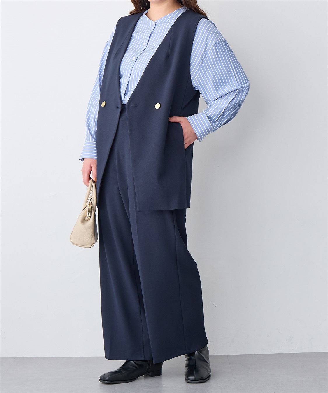 anyfee/プラスサイズ】ニットジョーゼットジレ anyfee｜クロスプラス