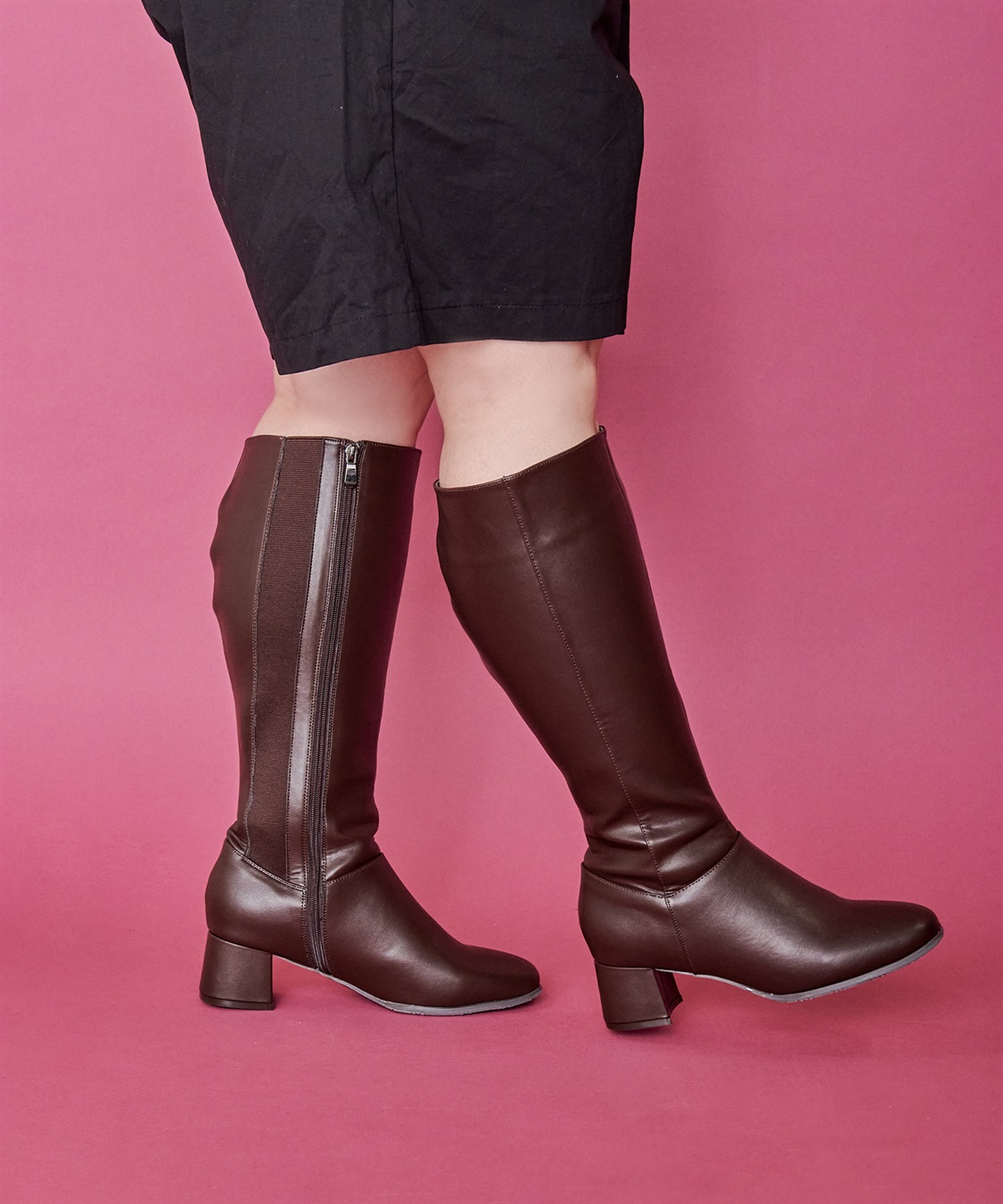 anyfee/プラスサイズ】5.5cmヒールロングブーツ（4E・甲高・幅広）《la