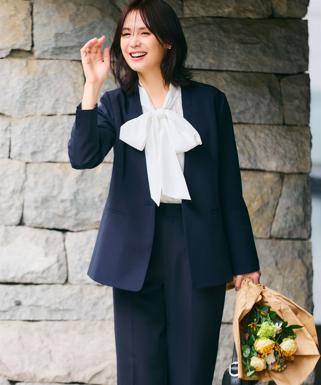 洗える・シワになりにくい》2点セット 正解 ノーカラージャケット