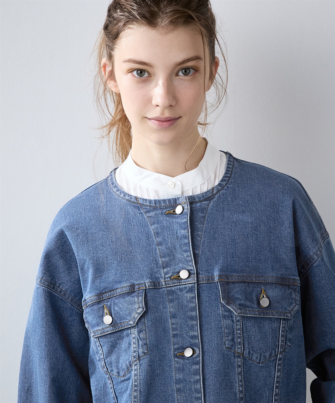 ノーカラーデニムジャケット LE SOUK HOLIDAY｜クロスプラス公式通販サイト