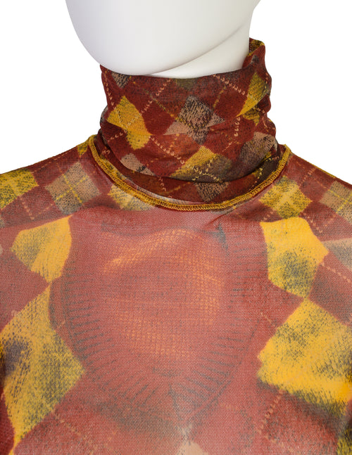 Jean Paul Gaultier Vintage AW 2004 Burgundy Yellow Argyle Trompe L