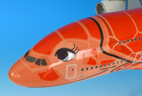1:100 A380 JA383A サンセットオレンジ エアバスレプリカ(ギアなし